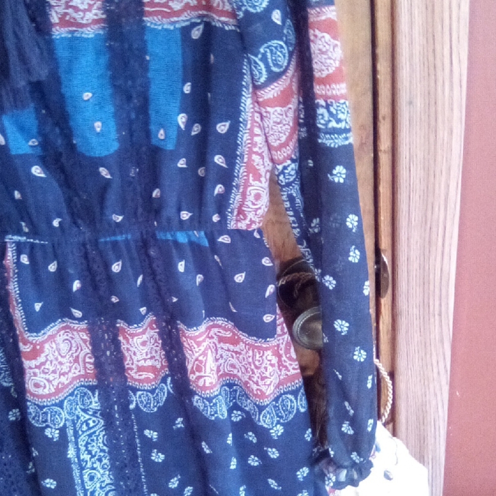 Altar'd State Paisley Navy and Orange Midi Dress - Picture 5 of 6